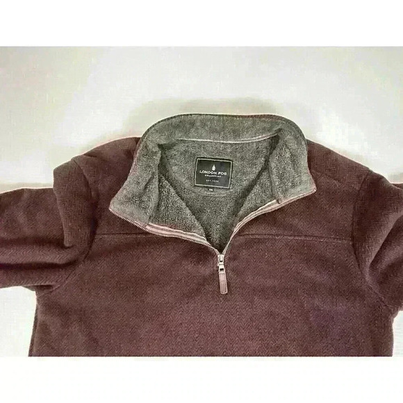 London Fog Collection Mens 2XL Burgandy Pullover Fleece Sherpa Lined 1/4 Zip Up - Picture 6 of 8